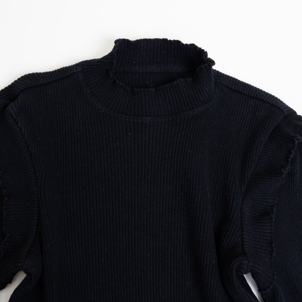 Current/Elliott The Ruffle Rib Top Black Ribbed Mock Neck Size 1 - Picture 5 of 11